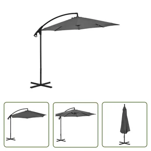 The Living Store Parasol wiszący ze stalowym słupkiem - 300 cm - antracytowy - Parasol Wiszący - Parasole ogrodowe - miniaturka - grafika 1