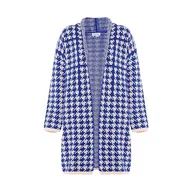 Swetry damskie - Caneva Elegancki, klasyczny, długi kardigan z wzorem w pepitkę, wełniano-biały, niebieski, w kratkę, rozmiar M/L, Wełna biała, niebieska, w kratkę, M - miniaturka - grafika 1