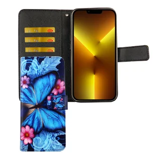 Etui na telefon komórkowy Apple iPhone 13 Pro Etui ochronne z klapką i miejscem na kartę, kolor: Butterfly Blue - Etui i futerały do telefonów - miniaturka - grafika 1