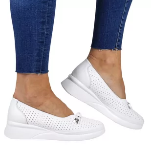 DAMSKIE SKÓRZANE BUTY NA KOTURNIE VINCEZA 7896 BIAŁE - Półbuty damskie - miniaturka - grafika 1