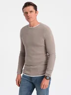 Swetry męskie - Bawełniany sweter męski z okrągłym dekoltem - zimny beż V9 OM-SWSW-0103 - Ombre Clothing - miniaturka - grafika 1