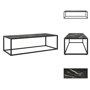 vidaXL Stolik kawowy czarny z czarnym szkłem o marmurowym wyglądzie 120x50x35 - Stoliki kawowe - Ławy i stoliki kawowe - miniaturka - grafika 1