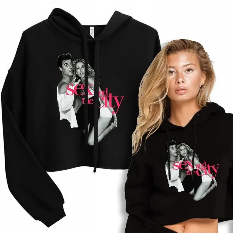 Bluza Damska Czarna Cropp Z Kapturem SEX W WIELKIM MIEŚCIE Wzory Rozmiar L