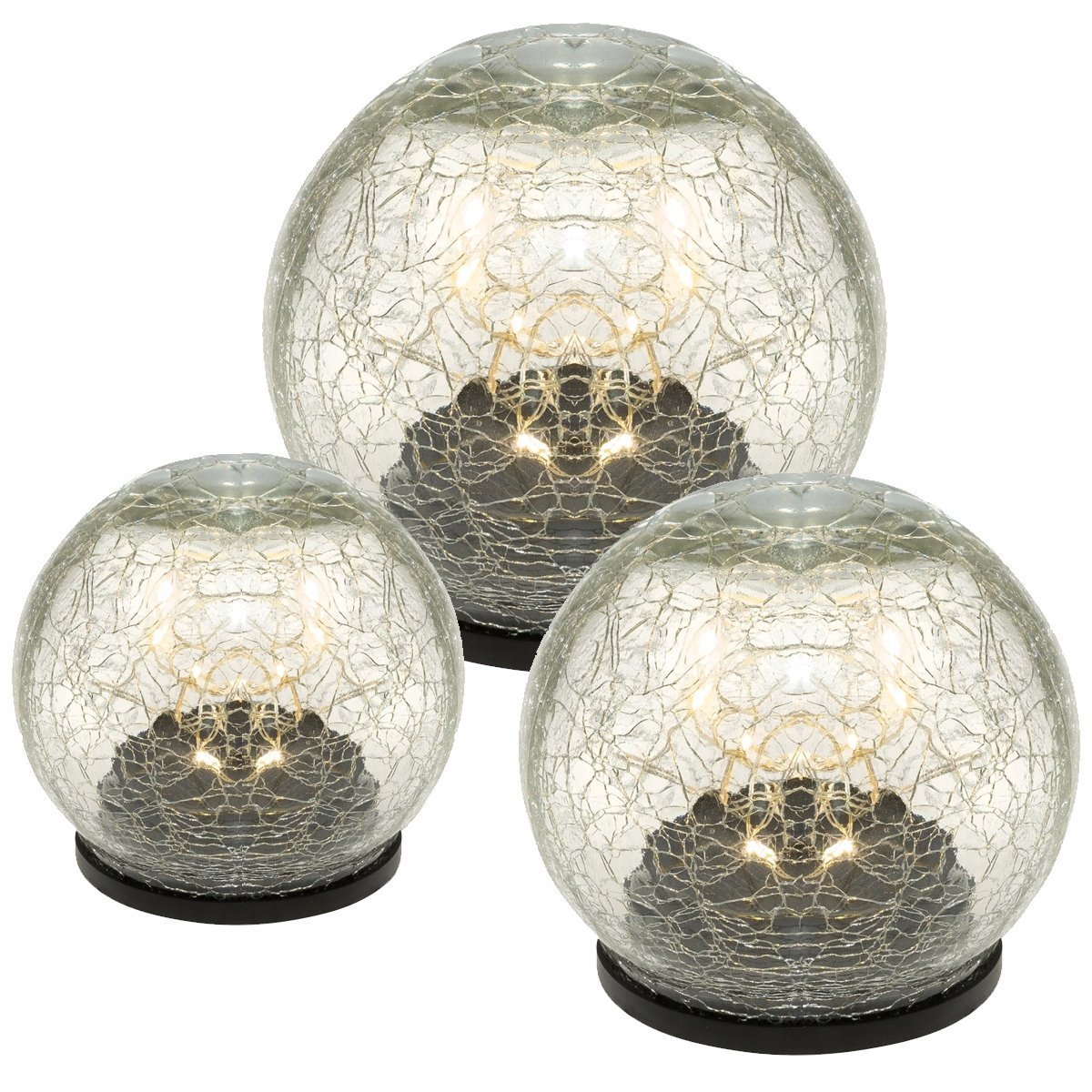Zestaw 3x Lampa ogrodowa Kula solarna LED Szklana 20 cm / 15 cm / 10 cm