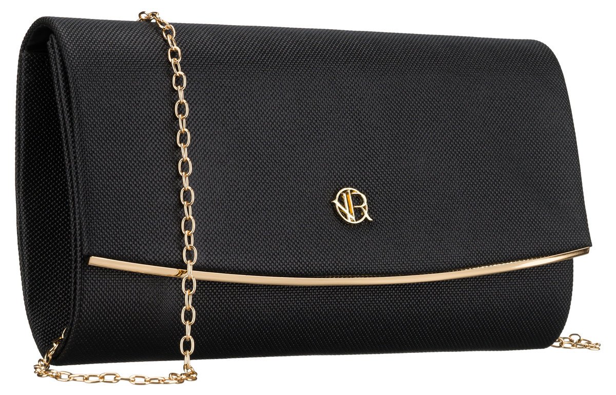 Elegancka wieczorowa torebka damska ROVICKY mała złoty łańcuszek koktajlowa wizytowa kopertówka czarna