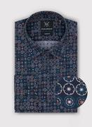 Koszule męskie - Granatowa koszula w intensywny wzór - miniaturka - grafika 1