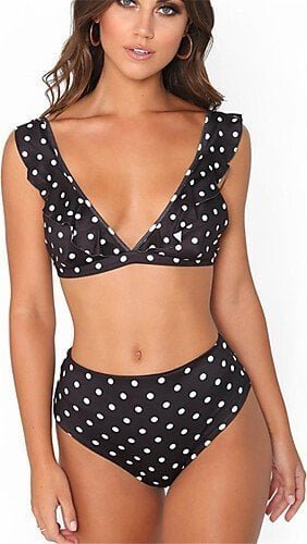 Pan i Pani Gadżet Strój kąpielowy pin up w grochy CZARNY XL