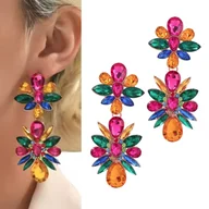Kolczyki - Kolczyki złote żywe kolory piękne wieczorowe glam efektowne fuksja zieleń - miniaturka - grafika 1