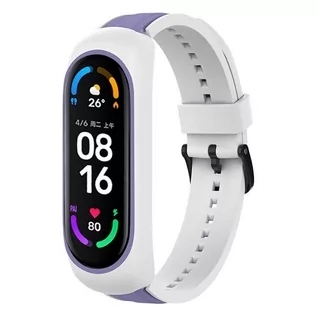 Etui i futerały do telefonów - Strap Dual Color zamienna silikonowa opaska pasek bransoleta bransoletka do Xiaomi Mi Band 6 / 5 / 4 / 3 biało-fioletowy - grafika 1