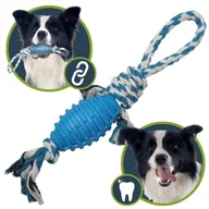Zabawki dla psów - Szarpak BAWEŁNIANY z miękką piłką dla psa, 3w1 ZABAWKA DO APORTOWANIA, PRZECIĄGANIA, GRYZIENIA 34 cm - miniaturka - grafika 1