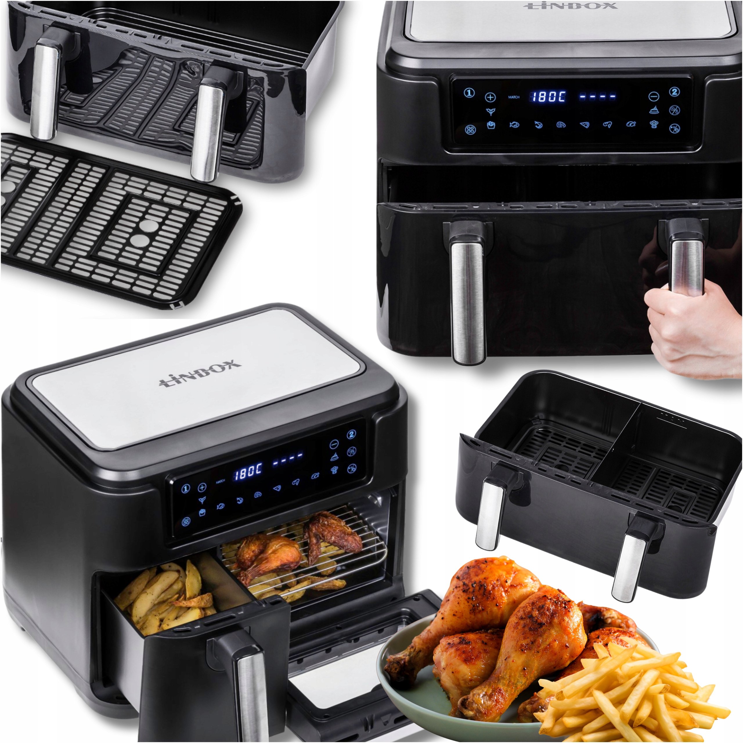 Frytkownica beztłuszczowa Air Fryer 2400W 10L Duża Frytownica 2w1 mocna XXL