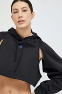 Bluzy damskie - adidas Performance bluza treningowa kolor czarny z kapturem gładka - miniaturka - grafika 1