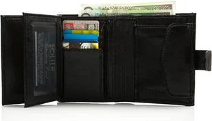 Solier Elegancki czarny skórzany męski portfel SOLIER - Portfele - miniaturka - grafika 1