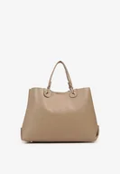 Torebki damskie - Beżowa Dwukomorowa Torebka Typu Shopper Ozdobiona Metalicznymi Aplikacjami Adorrive - miniaturka - grafika 1