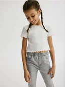 Koszulki dla dziewczynek - Reserved - Krótki t-shirt z haftem - złamana biel - miniaturka - grafika 1