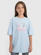 Koszulki dla dziewczynek - 4F T-shirt loose z nadrukiem dziewczęcy - niebieski 146/152 (10-12 lat) - miniaturka - grafika 1