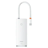 Huby USB - Baseus Lite Series przejściówka HUB USB Typ C - HDMI / 4x USB 3.0 20cm biały (WKQX040002) - miniaturka - grafika 1