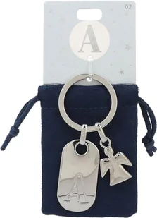 Depesche 11800-002 Srebrny brelok do kluczy z literą A i aniołem stróżem, stop cynku, w zestawie z kolorowym aksamitnym etui - Koszulki i topy damskie - miniaturka - grafika 1
