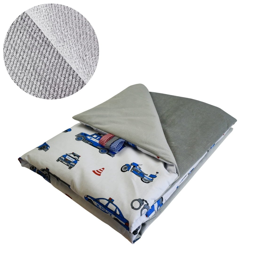 Kocyk Dziecięcy 75x100 Ocieplany Policja Biała/Szary Bawełna/Velvet Polski Producent