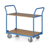 Wózki magazynowe - Wózek półkowy, 2 półki 450 x 700 mm, koła 125 mm z szarą gumą - miniaturka - grafika 1