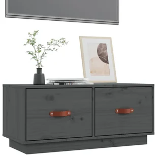 Lumarko Szafka pod TV, szara, 80x34x35 cm, lite drewno sosnowe - Szafki RTV - miniaturka - grafika 5
