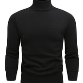 Inne - Męski gładki dzianinowy sweter, swobodny sweter z długim rękawem i golfem na zimę - miniaturka - grafika 1