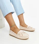 Mokasyny damskie - Jasnobeżowe zamszowe mokasyny Aneesa-36 - miniaturka - grafika 1