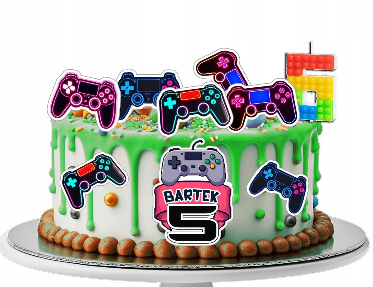 OPŁATEK ZESTAW URODZINOWY POSTACIE NA TORT - GAMER PAD GRACZ FAN GRY + IMIĘ