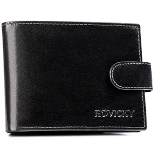 Pojemny portfel męski ze skóry naturalnej na zatrzask z ochroną kart RFID Protect Rovicky, czarny - Portfele - miniaturka - grafika 1