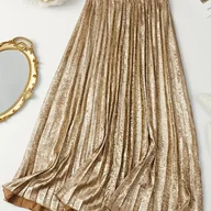 Spódnice - TEMU Spódnica w Jednolitym Kolorze z Wysokim Stanem, Elegancka Plisowana Spódnica Midi w Kształcie Litery A na Wiosnę i , Odzież Damska, Styl - miniaturka - grafika 1