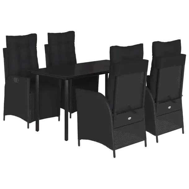Zestaw mebli ogrodowych czarny rattan PE, stół 140x70x74 cm, krzesła 57x