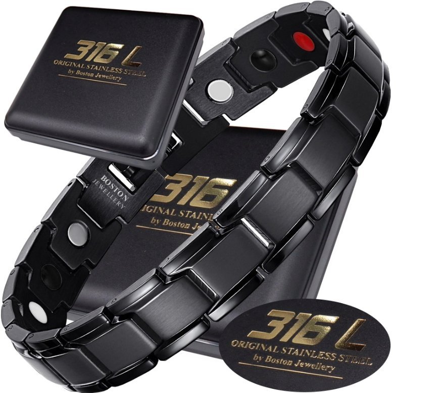 Czarna Zdrowotna Bransoletka Męska Magnetyczna Moc Boston Jewellery