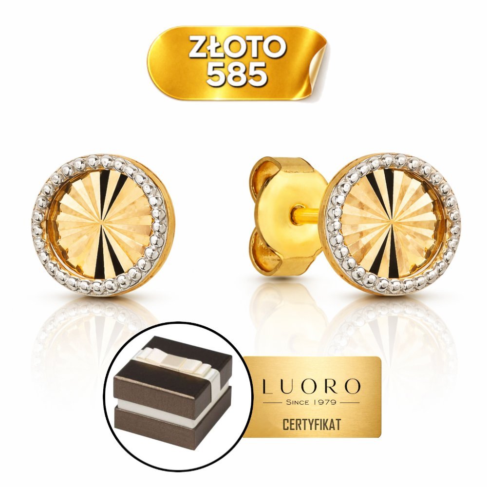 KOLCZYKI ZŁOTE 585 14K KÓŁECZKA DIAMENTOWANE BIAŁE ZŁOTO SZTYFT 6 MM