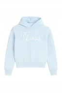Bluzy dla dziewczynek - GUESS BLUZA DZIECIĘCA Z KAPTUREM ZHAFTOWANE LOGO BŁĘKITNA 88-94 GMA - miniaturka - grafika 1