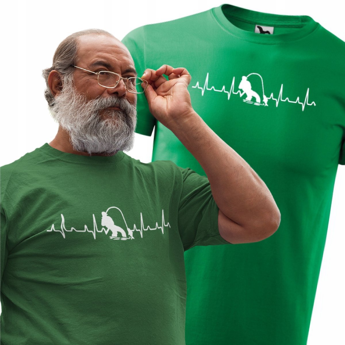 Męska koszulka dla Wędkarza Super prezent dla Taty dla Przyjaciela na Urodziny Śmieszna koszulka z napisem EKG Wędkarz Linia życia 4XL