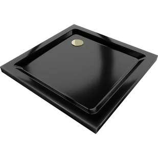Mexen Flat brodzik kwadratowy slim 80 x 80 cm, czarny, syfon złoty - Brodziki prysznicowe - miniaturka - grafika 1