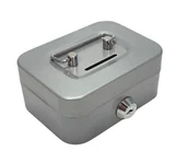 Skarbonki - Metalowa kasetka na pieniądze z kluczykiem szara - miniaturka - grafika 1