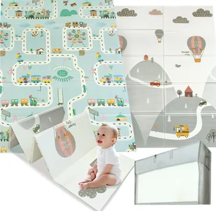 Happy Kiddo Mata piankowa składana dwustronna duża edukacyjna dla dzieci XPE 120x180 cm - Maty piankowe - miniaturka - grafika 1