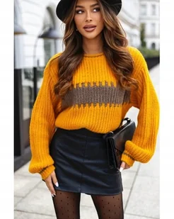 Sweter Damski Ciepły Karla Oversize Modny S M L Musztarda z Czekoladą - Swetry damskie Sweter Damski Ciepły Karla Oversize Modny S M L Musztarda z Czekoladą - Swetry damskie - miniaturka - grafika 1
