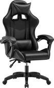 Fotele gamingowe - Fotel gamingowy czarny z poduszką lędźwiową i zagłówkiem do biurka - miniaturka - grafika 1