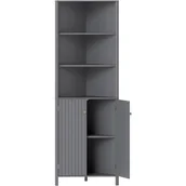 Szafki łazienkowe - Narożna Szafka Łazienkowa z 3 Otwartymi Regałami i 2 Drzwiami, Szafka do Przechowywania z Regulowanymi Regałami, 42,5 x 42,5 x 172,5 cm, Szara - miniaturka - grafika 1