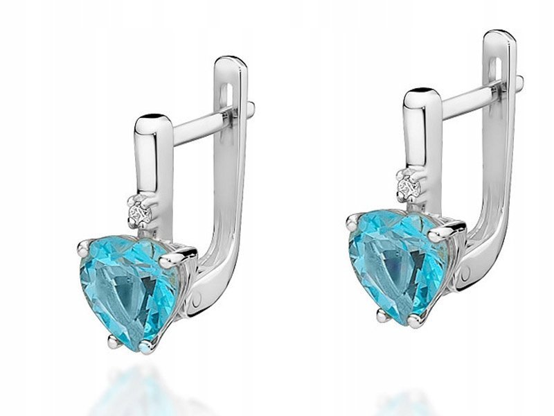 Złote kolczyki 585 serce topaz i brylant 3,20g modny wzór prezent 14kt