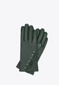 Rękawiczki - Damskie rękawiczki skórzane z dekoracyjnymi akcentami ciemnozielone - miniaturka - grafika 1