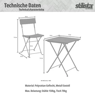 Emaga Stylist Garden zestaw z rattanu, czarny, 2 krzesła + stół - Meble ogrodowe - miniaturka - grafika 3