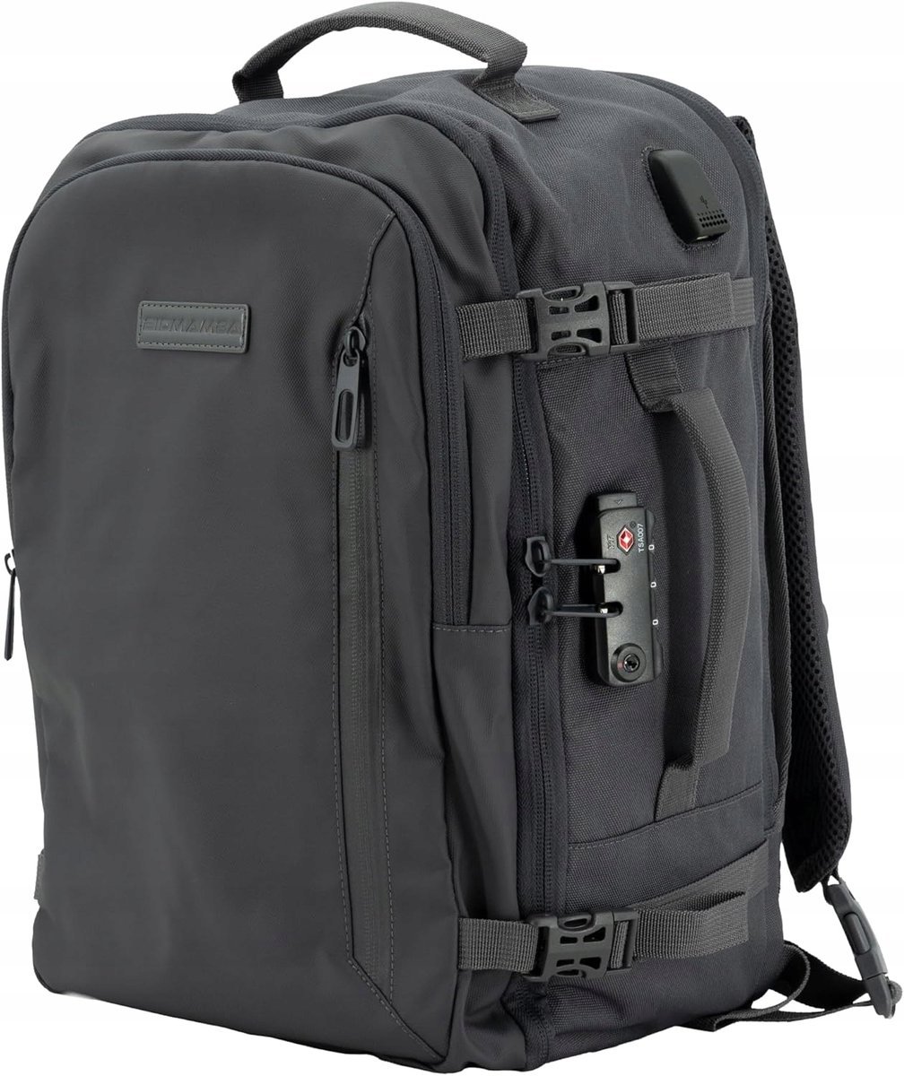 BIDMAMBA PLECAK KABINOWY BAGAŻ PODRĘCZNY RYANAIR 40x20x25 USB KŁÓDKA SZARY