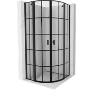 Kabiny prysznicowe - Mexen Mist kabina prysznicowa półokrągła uchylna 90 x 90 cm, czarna kratka, czarna - 8A32-090-090-70-77 - miniaturka - grafika 1