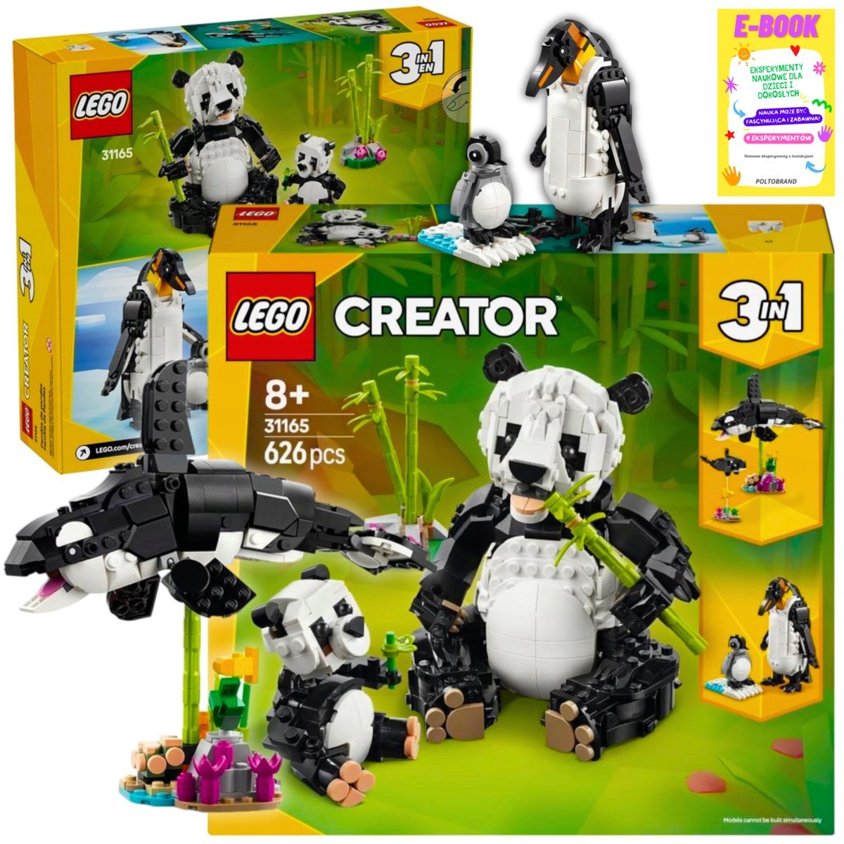 LEGO ZWIERZĘTA PREZENT - CREATOR 3 w 1 - RODZINA PAND, PINGWIN. ORKA + EBOOK