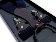 Paski - Granatowe klasyczne szelki męskie z brązowymi skórkami SZ133 - miniaturka - grafika 1