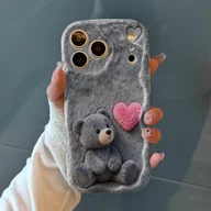 Etui i futerały do telefonów - TEMU Etui na telefon - Wspaniałe etui na telefon odporne na upadki i zarysowania, z uroczym szarym misiem Teddy z różowym sercem na miękkim tle, - miniaturka - grafika 1