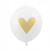 Baby shower i roczek - BALONY BIAŁE ZE ZŁOTYM SERCEM 5 SZTUK URODZINY ROCZEK DEKORACJA - miniaturka - grafika 1